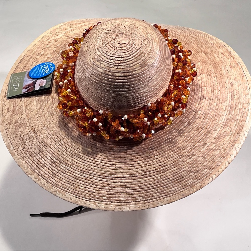 Elegant Palm Sun Hat with Beaded Trim Renaissance Fair